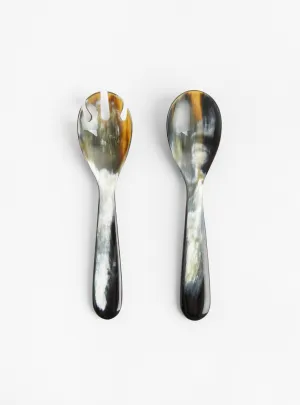 Big cutlery in marbled black horn