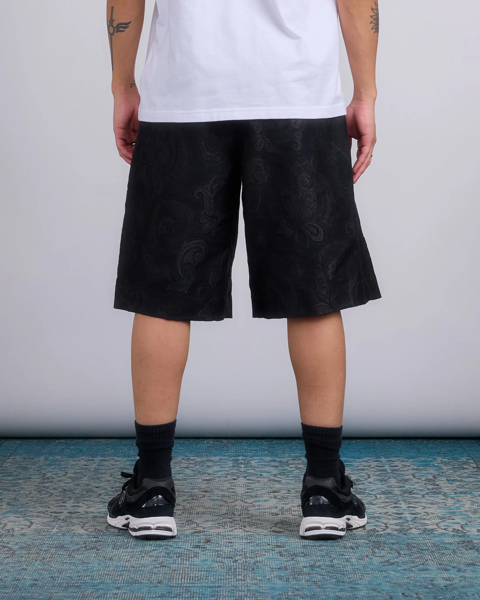 COMME des GARONS HOMME  Plus Pleated Wool Blend Paisley Short Black