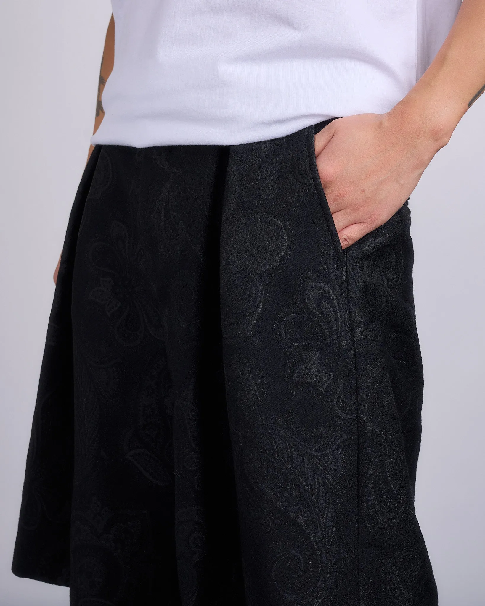 COMME des GARONS HOMME  Plus Pleated Wool Blend Paisley Short Black
