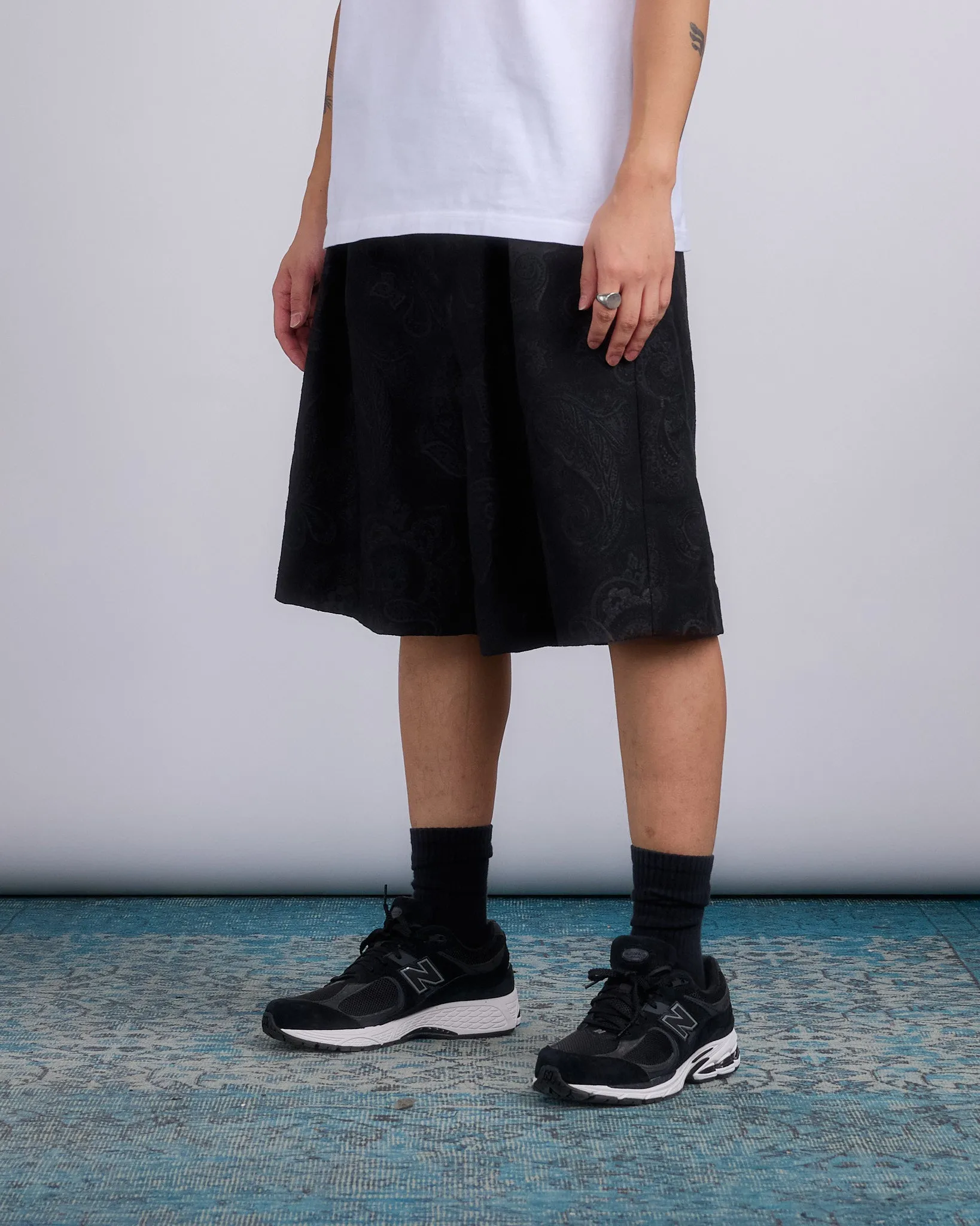 COMME des GARONS HOMME  Plus Pleated Wool Blend Paisley Short Black