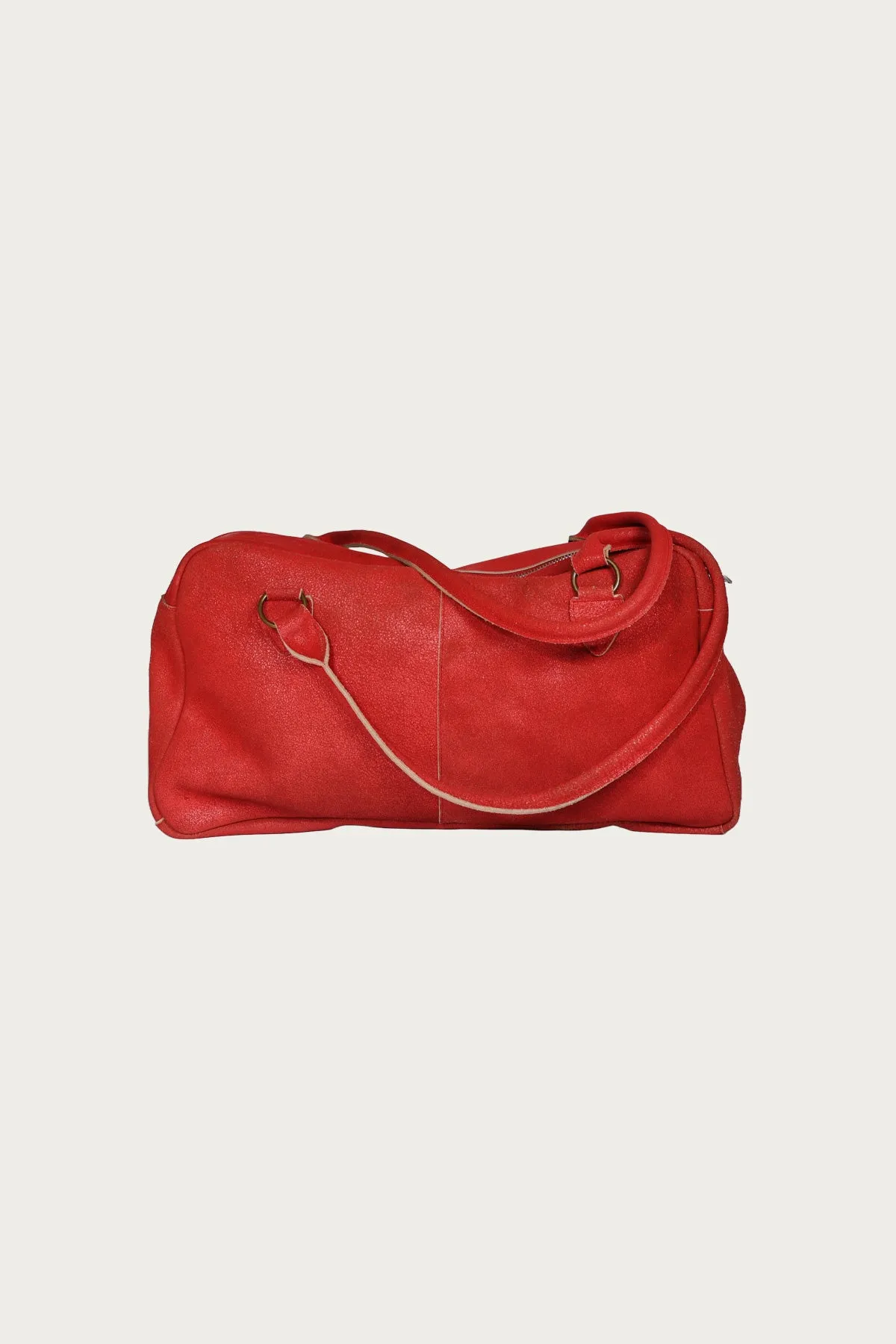 Crack Leather FARGO Bag (BONE PALM) - Red
