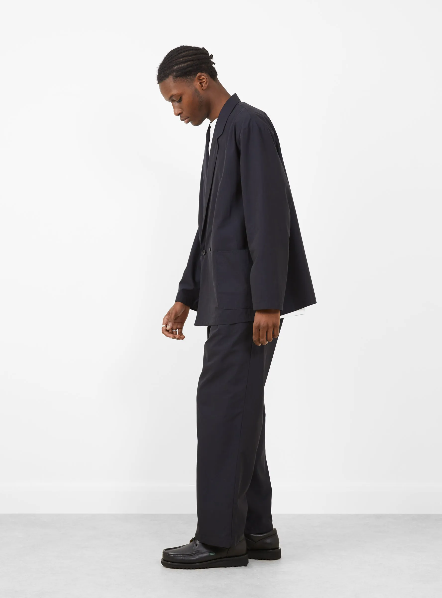 Cupro Mixed Straight Pants Dark Navy
