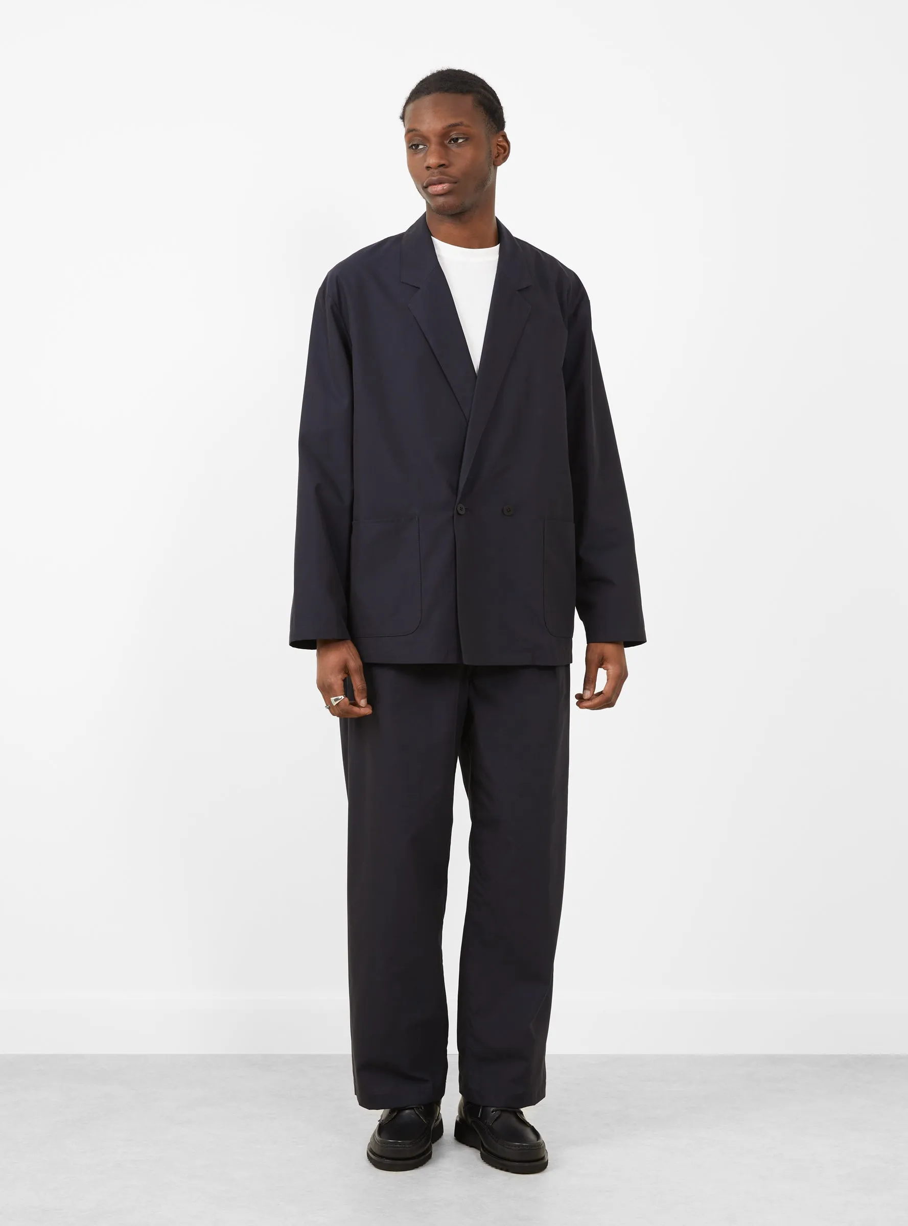 Cupro Mixed Straight Pants Dark Navy