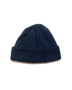 Found Feather Knit Watch Cap Italian Merino Wool Blue