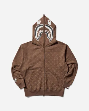 Men's College Monogram Shark Full Zip Hoodie Brown