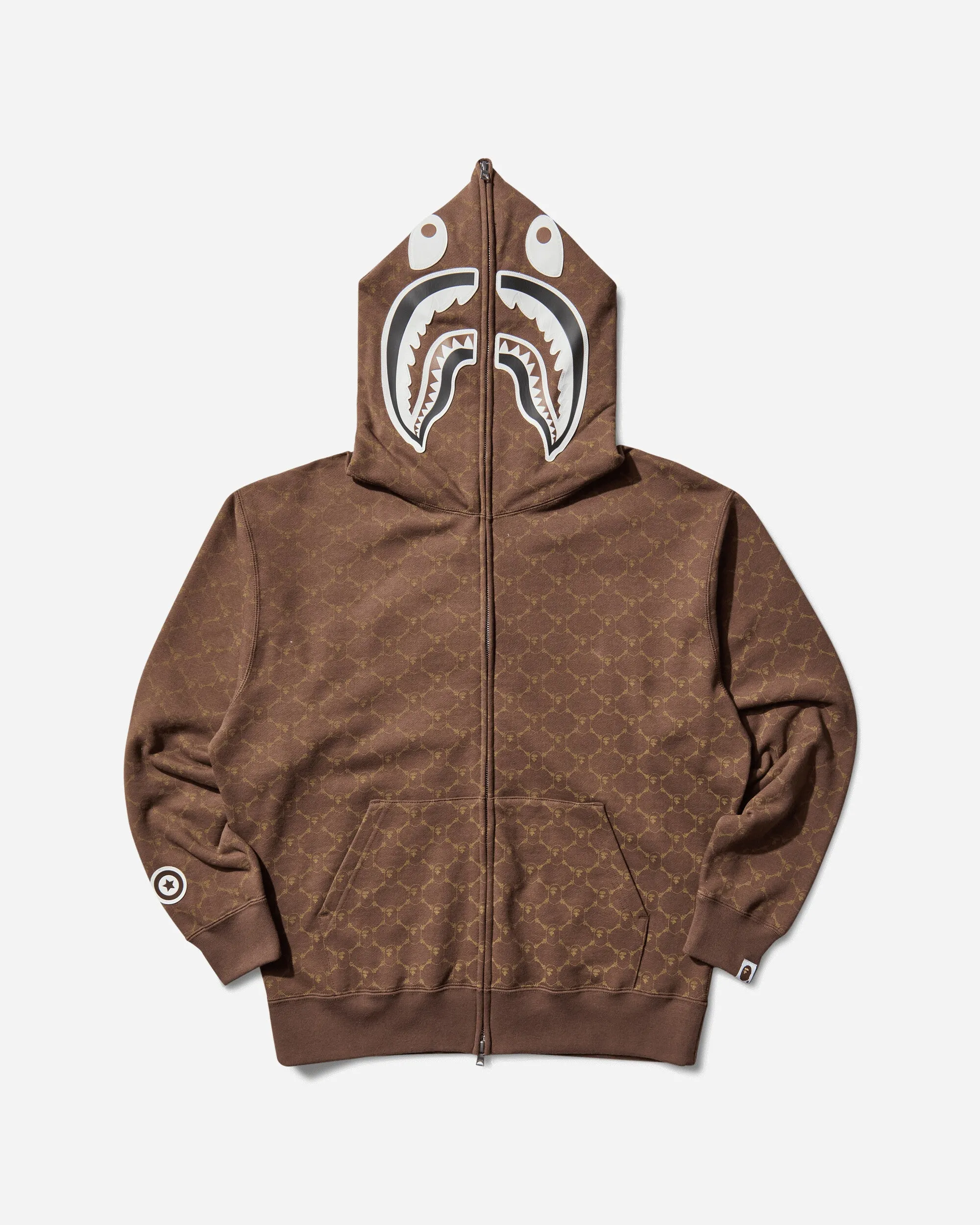 Men's College Monogram Shark Full Zip Hoodie Brown