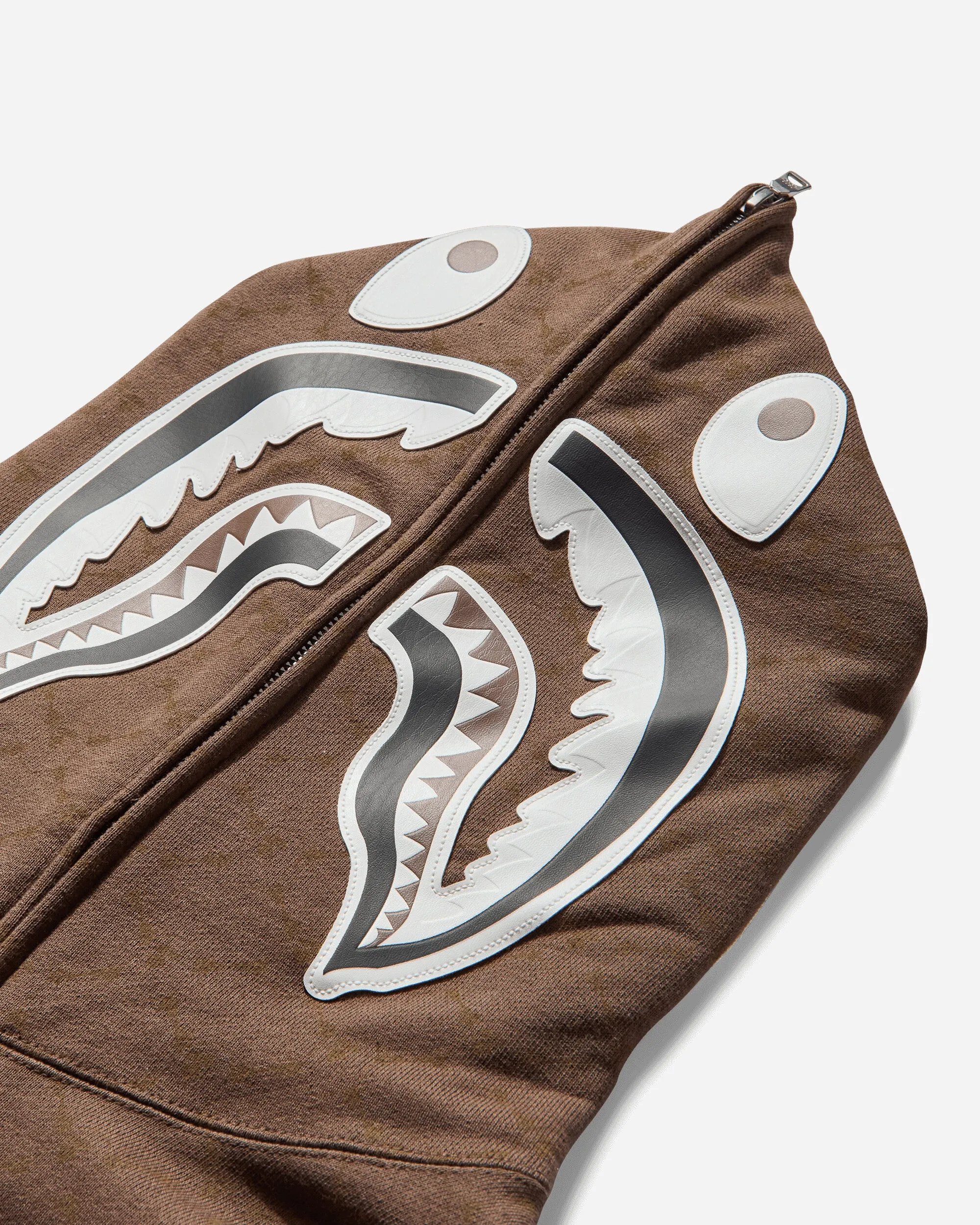 Men's College Monogram Shark Full Zip Hoodie Brown