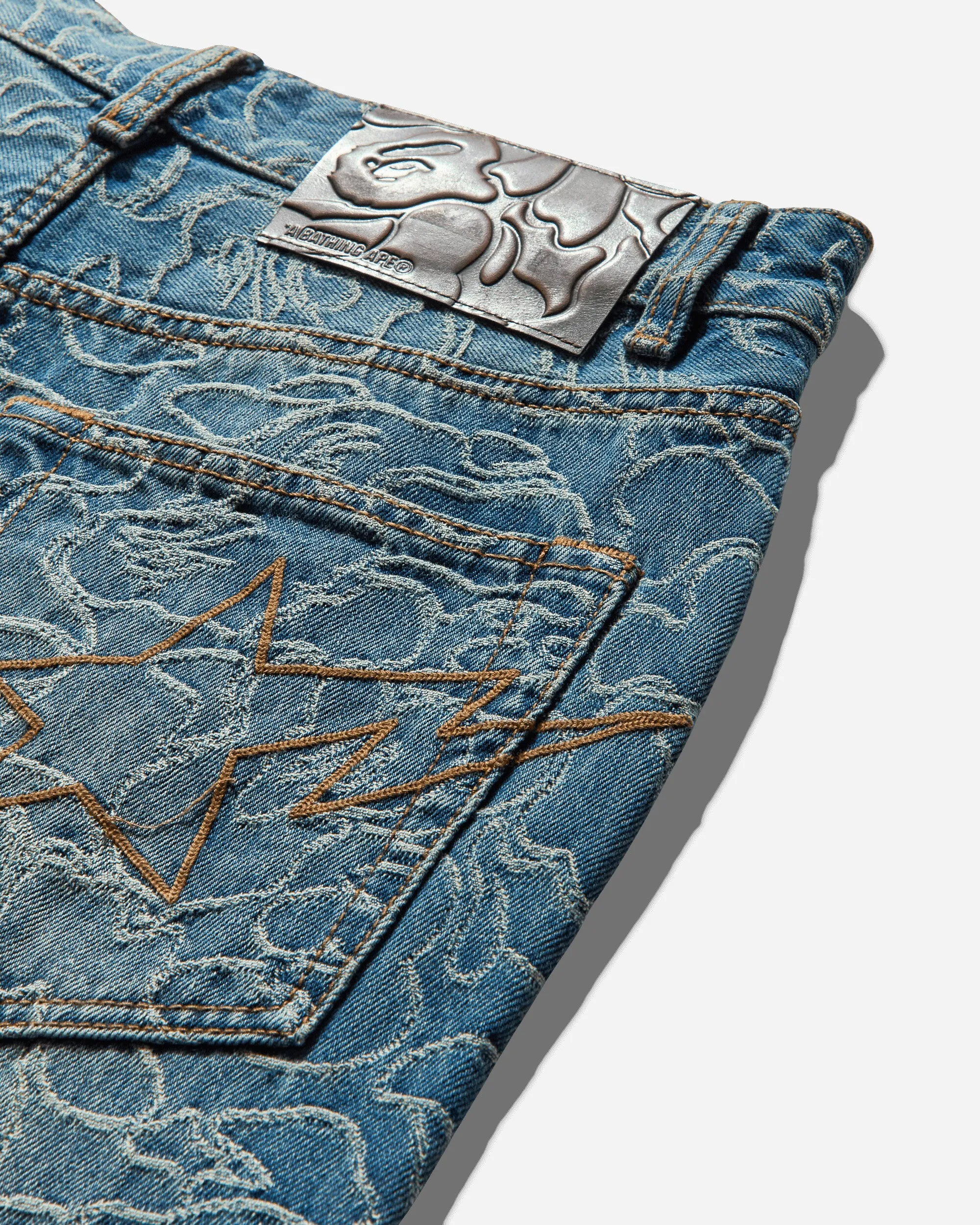 Men's Line Camo Jacquard One Point 13oz Denim Pants Light Indigo