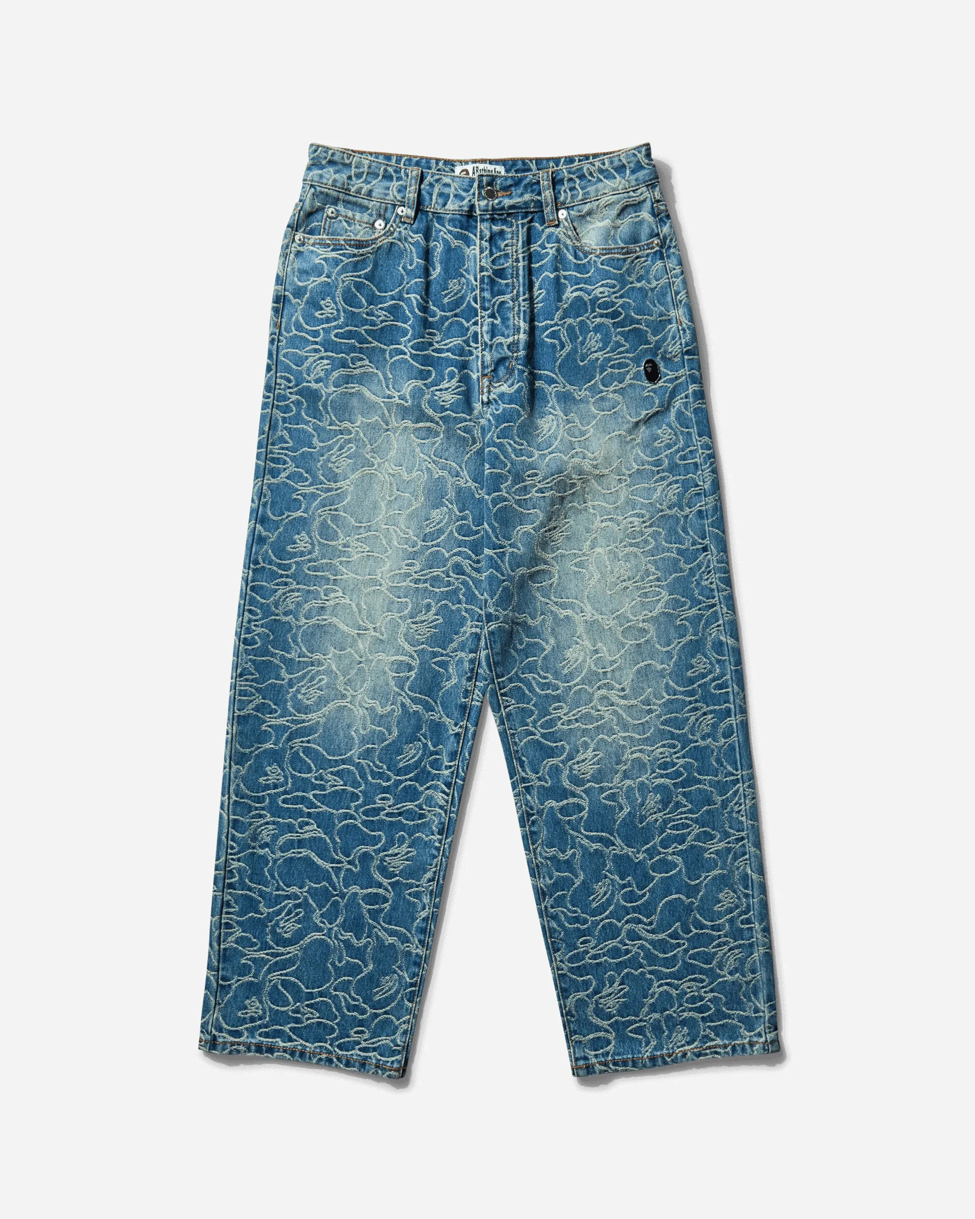Men's Line Camo Jacquard One Point 13oz Denim Pants Light Indigo