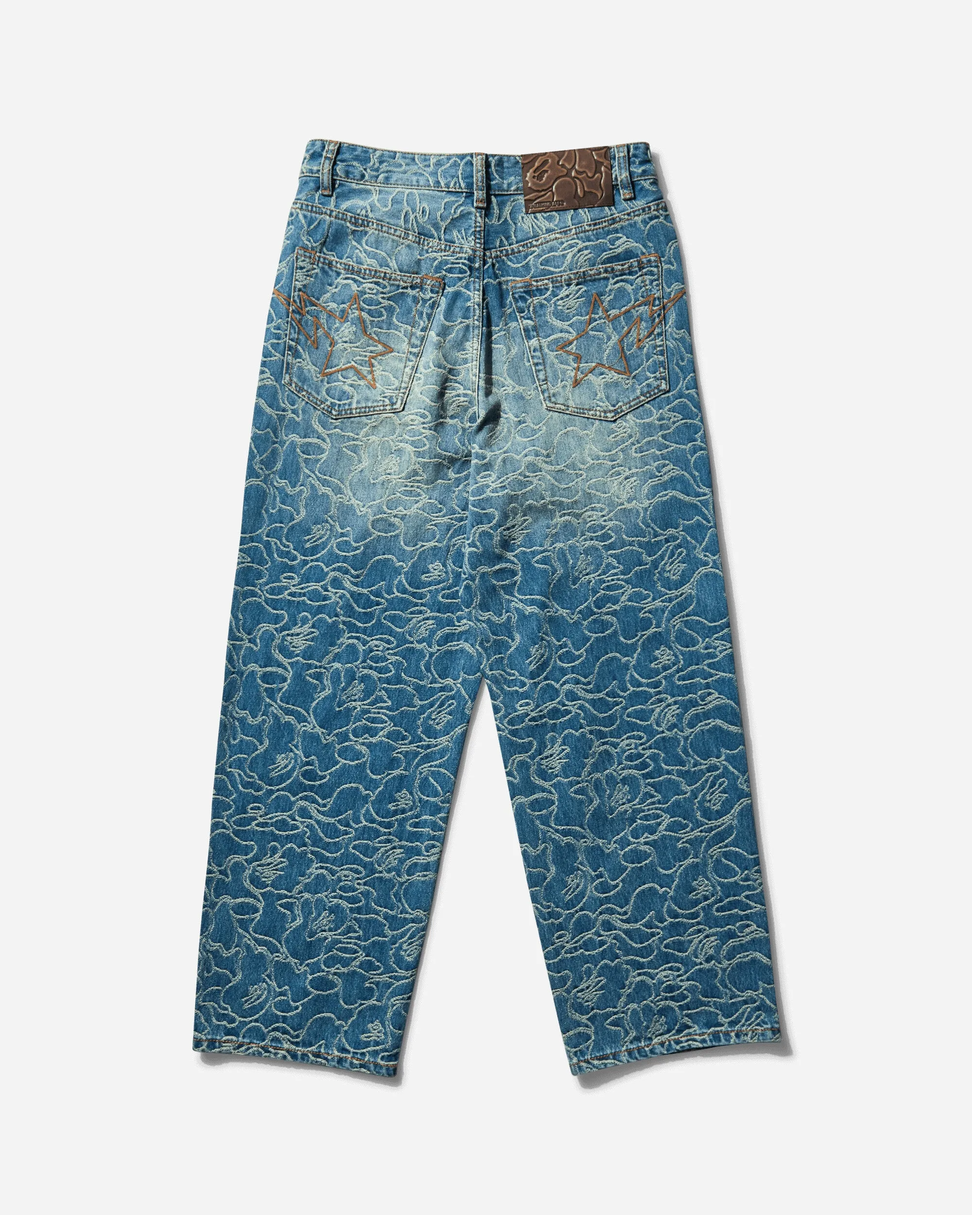 Men's Line Camo Jacquard One Point 13oz Denim Pants Light Indigo