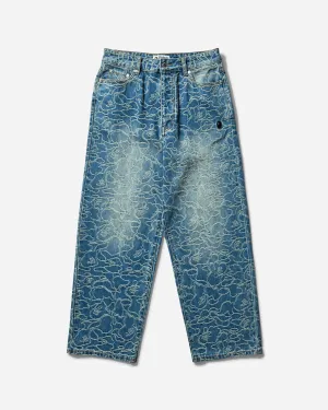 Men's Line Camo Jacquard One Point 13oz Denim Pants Light Indigo