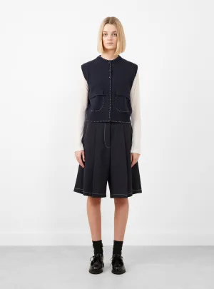 Merino Wool Stitched Waistcoat Navy