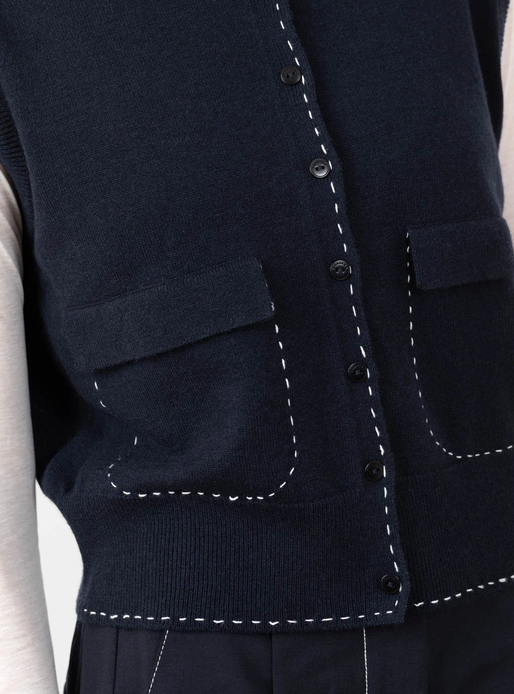 Merino Wool Stitched Waistcoat Navy