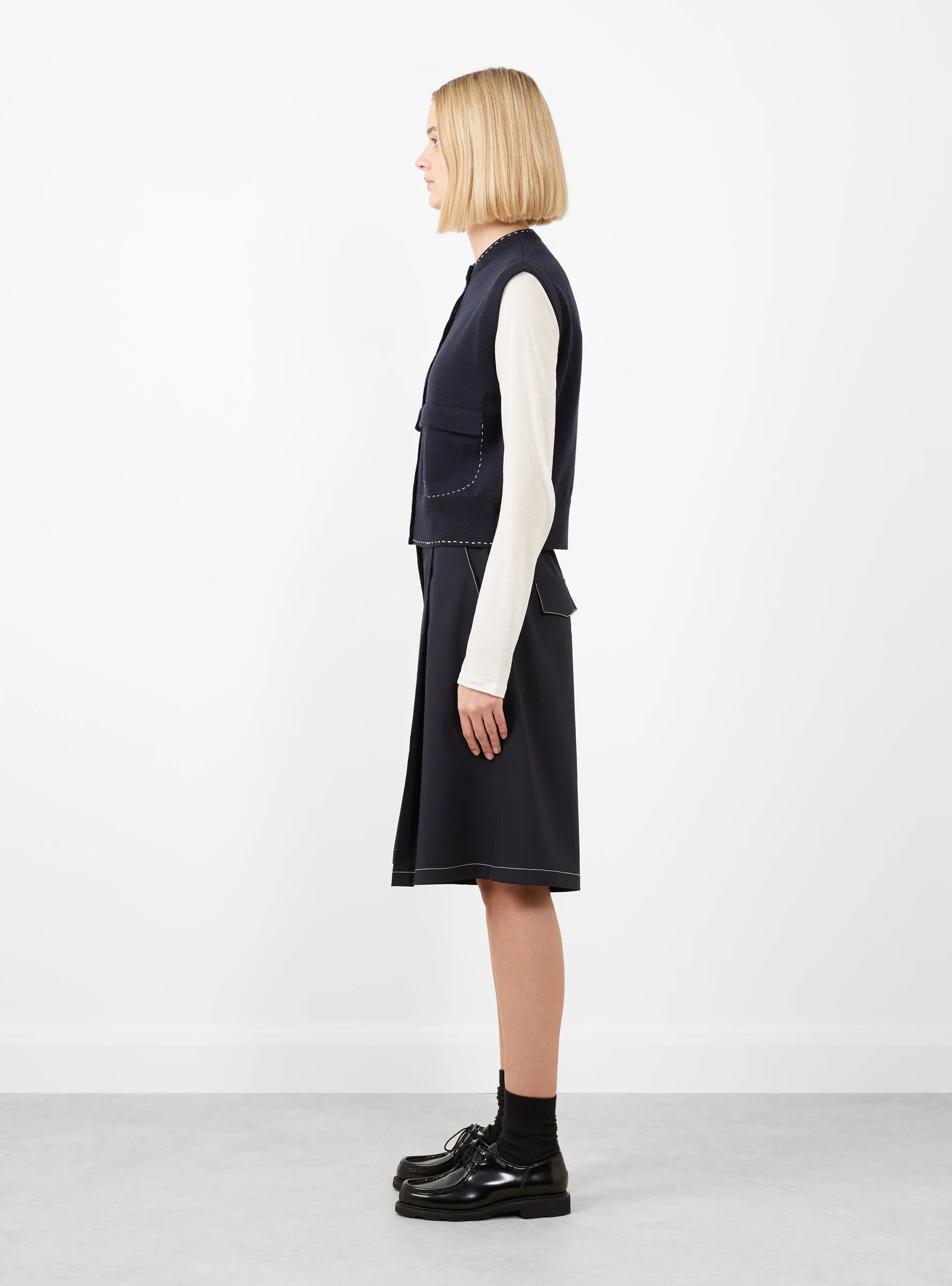 Merino Wool Stitched Waistcoat Navy