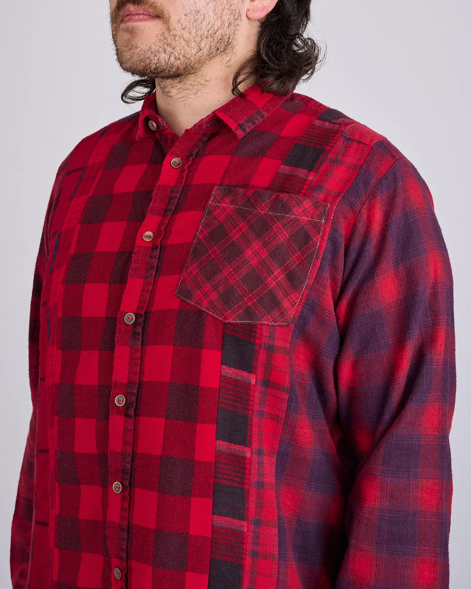Needles Rebuild Flannel Button Shirt 7-Cuts Red Overdye