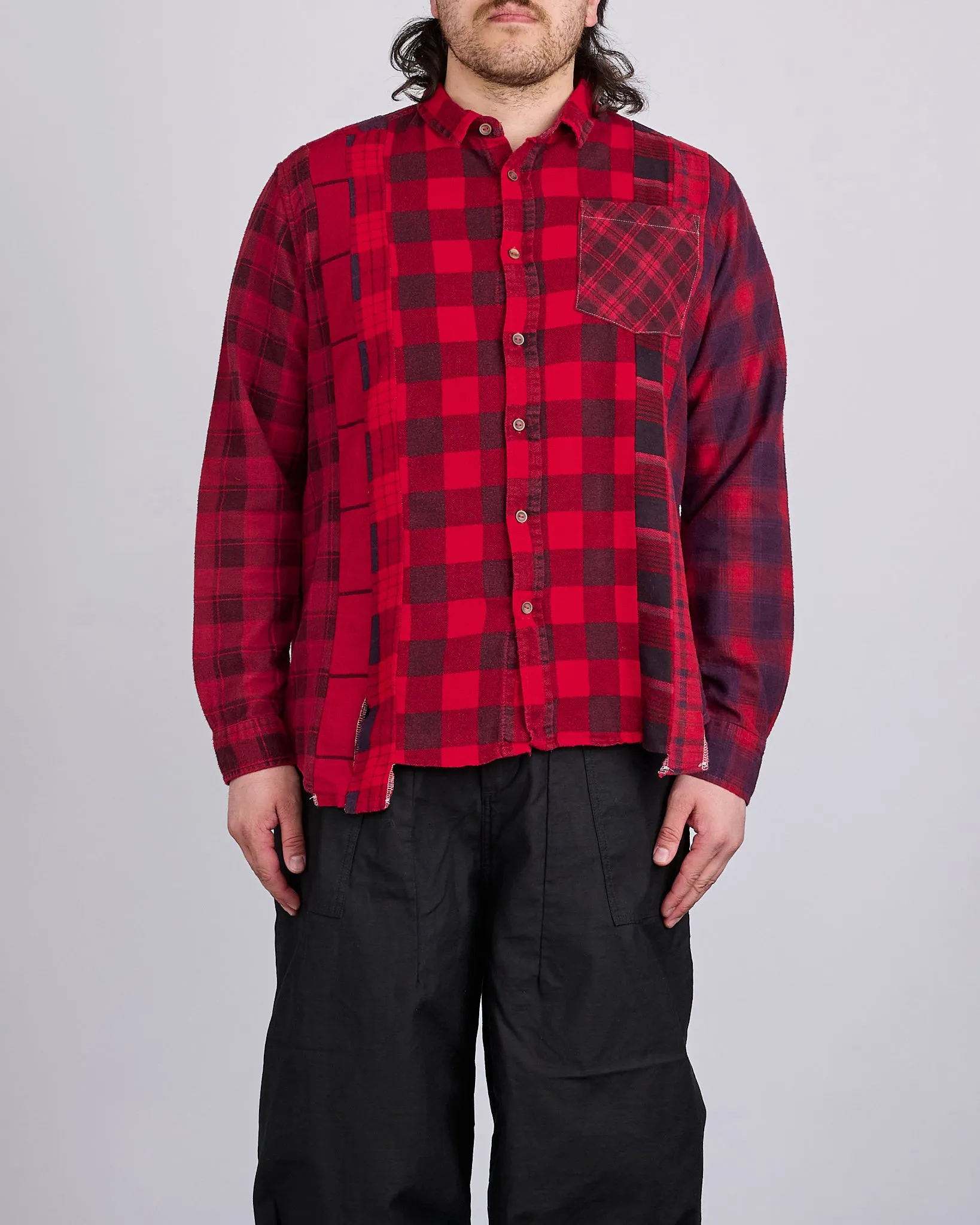 Needles Rebuild Flannel Button Shirt 7-Cuts Red Overdye