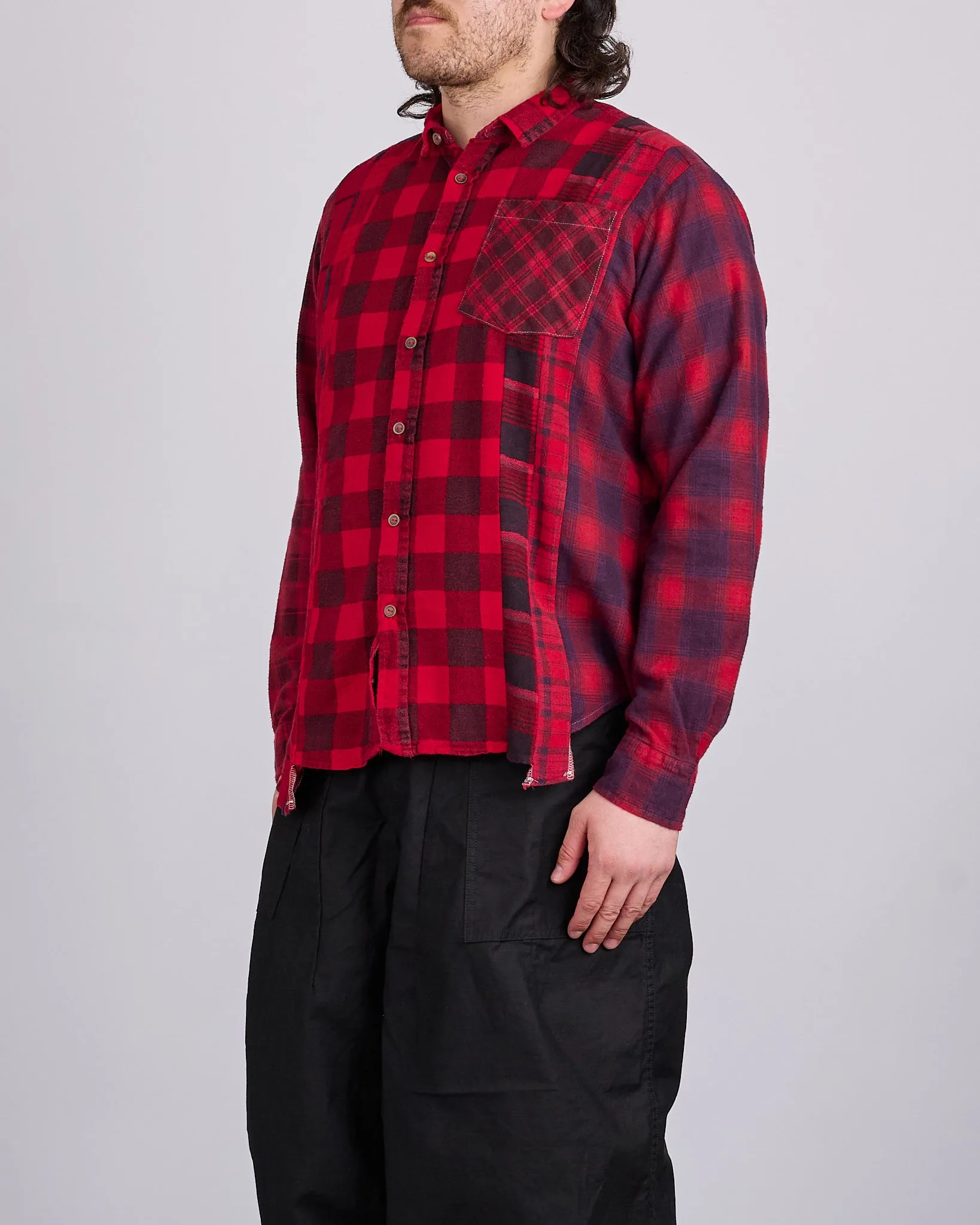 Needles Rebuild Flannel Button Shirt 7-Cuts Red Overdye