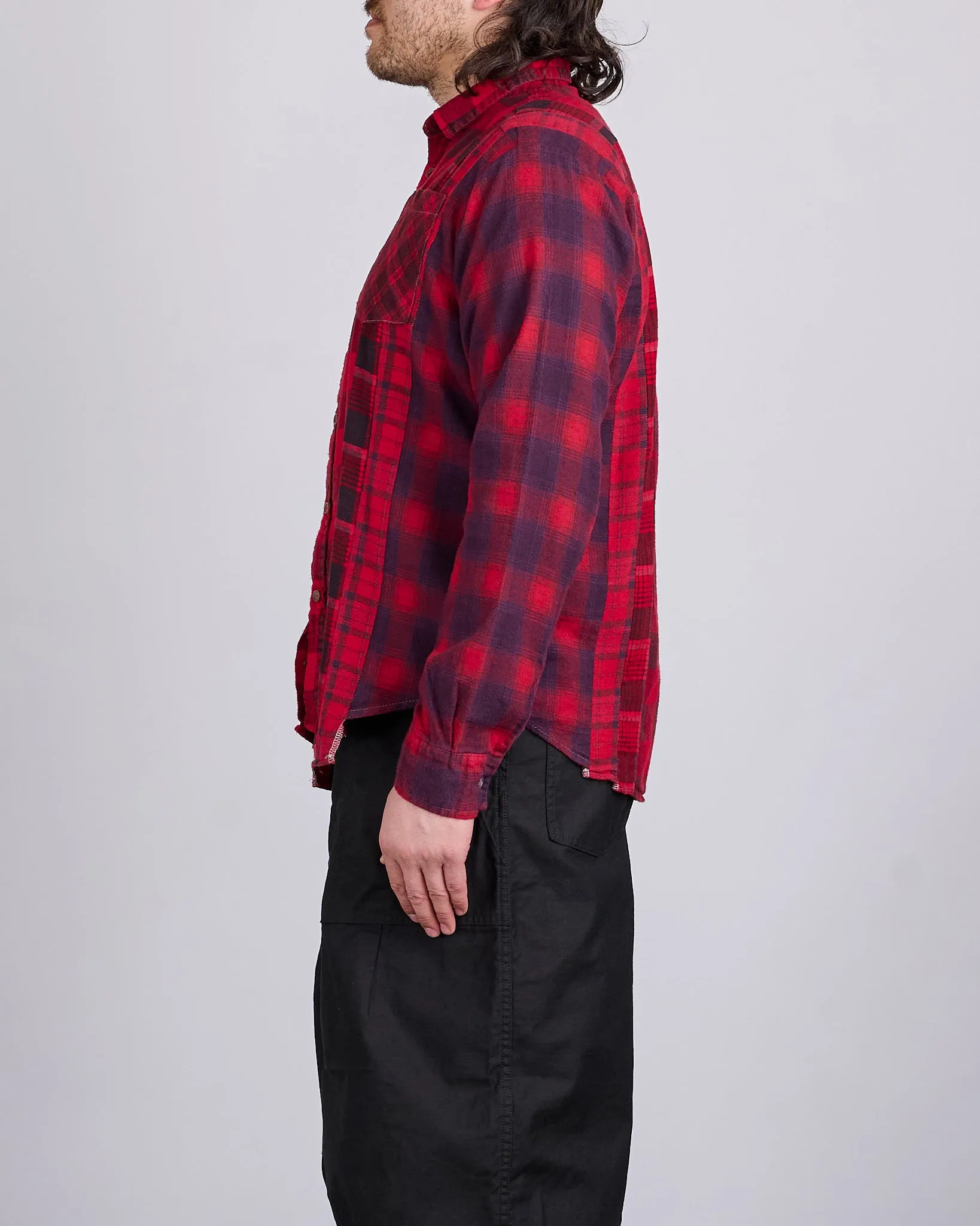 Needles Rebuild Flannel Button Shirt 7-Cuts Red Overdye