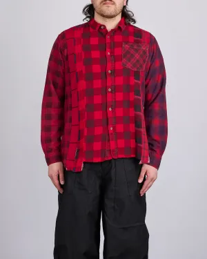 Needles Rebuild Flannel Button Shirt 7-Cuts Red Overdye