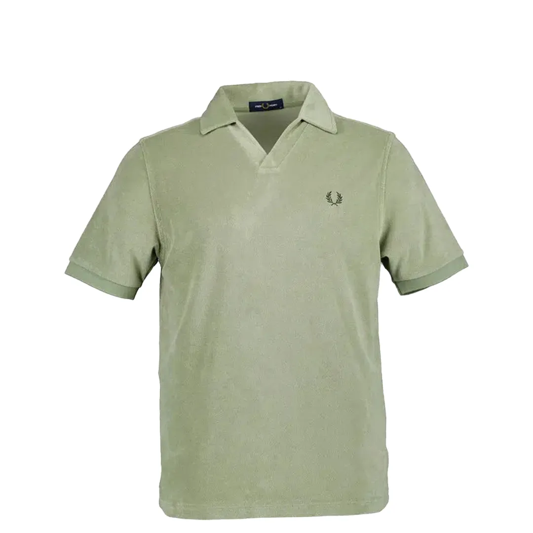OPEN COLLAR TOWELLING POLO SHIRT OLIVE GREEN