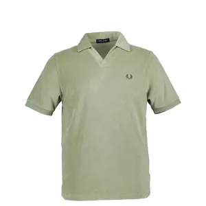 OPEN COLLAR TOWELLING POLO SHIRT OLIVE GREEN