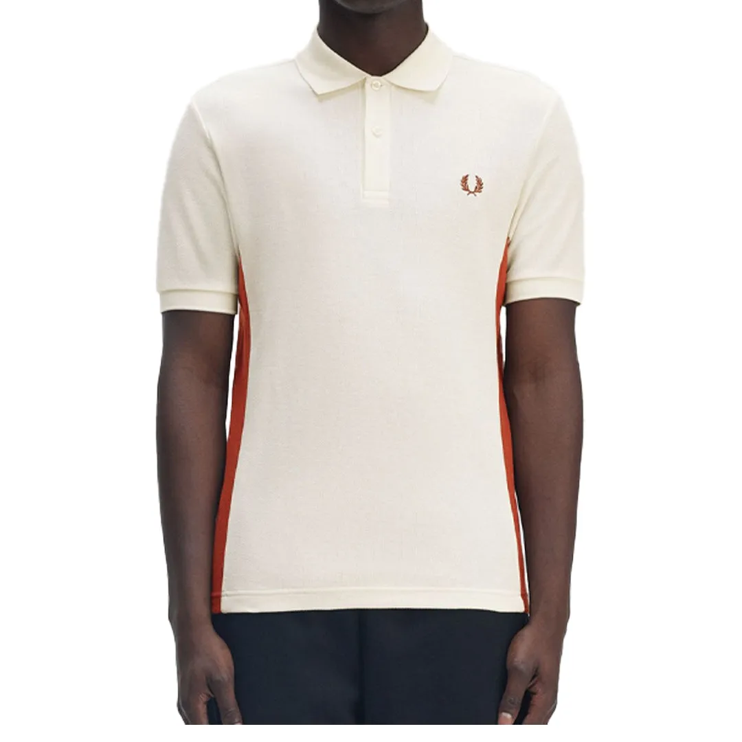 TEXTURED PANEL POLO SHIRT LIGHT ECRU