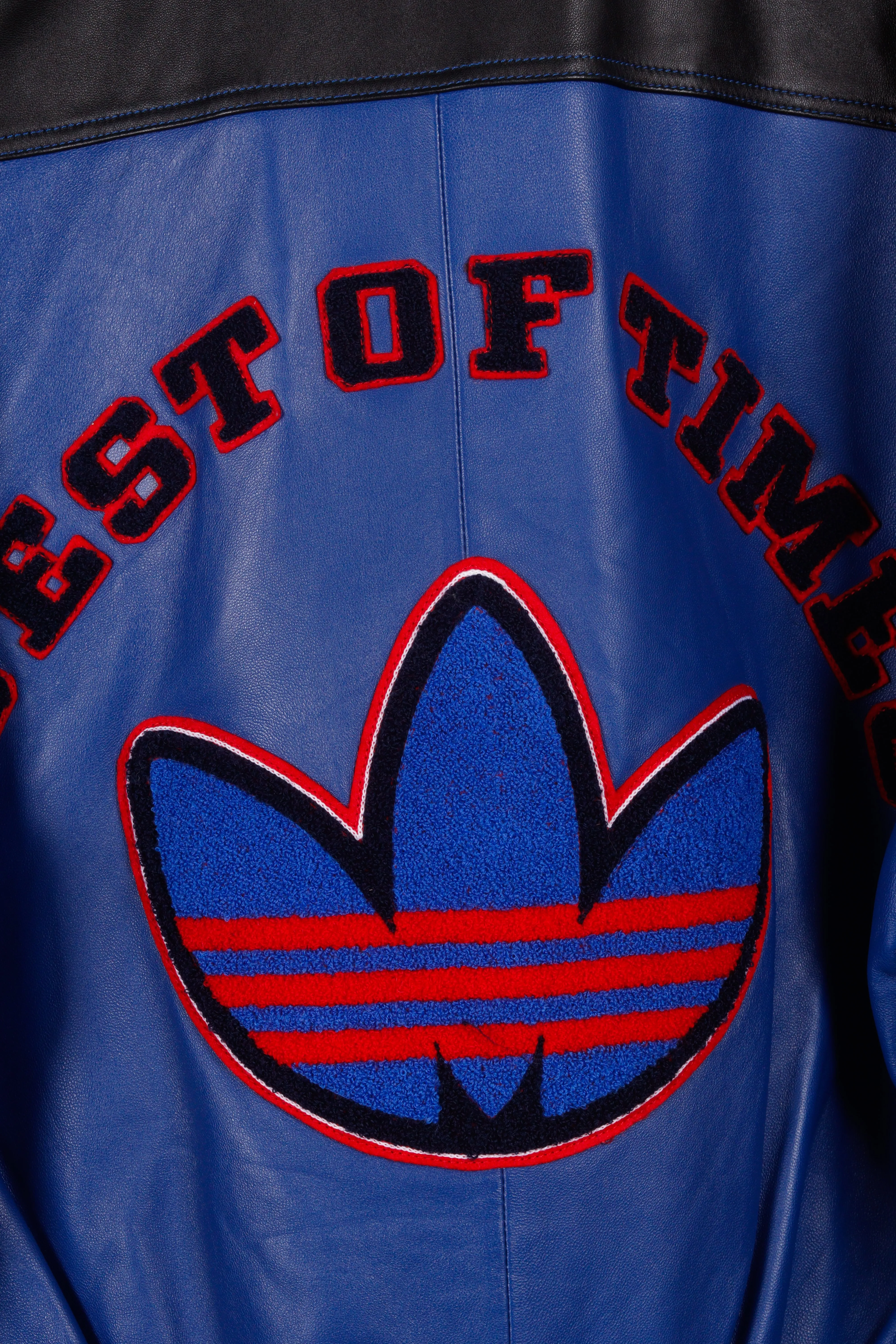 Vintage 2006 adidas 'Run DMC Best Of Times' Retro Leather Jacket Blue